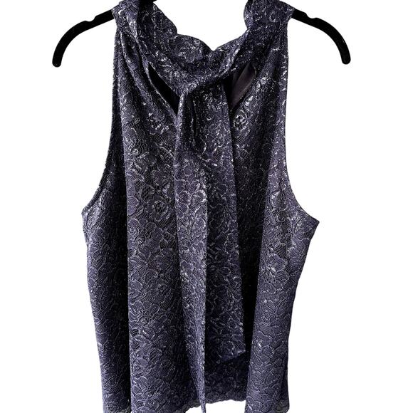 J. Crew Lace Halter Tie-Back Top Sz L Metallic Navy Blue Preppy Classic Dressy - Picture 3 of 6